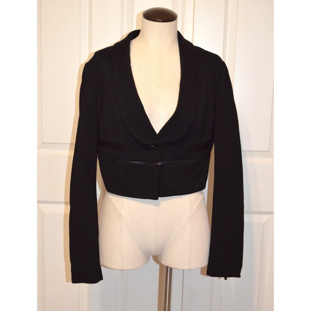 BCBG Max Azria Black Cropped Jacket W/ Zipper Detail Womens M - Picture 5 of 16